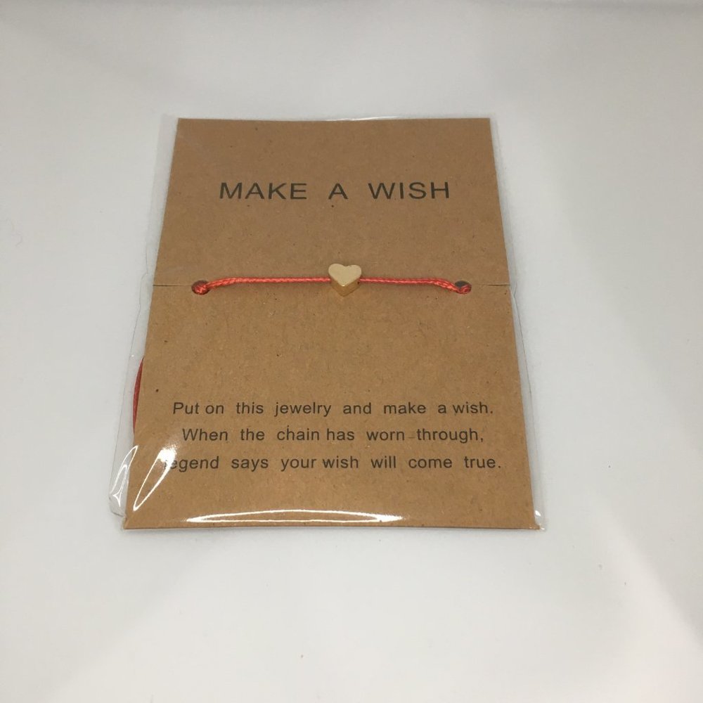 NEW Red MAKE A WISH Gold Heart Adjustable Bracelet